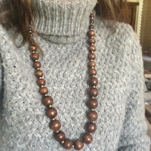 Wooden bead long necklace